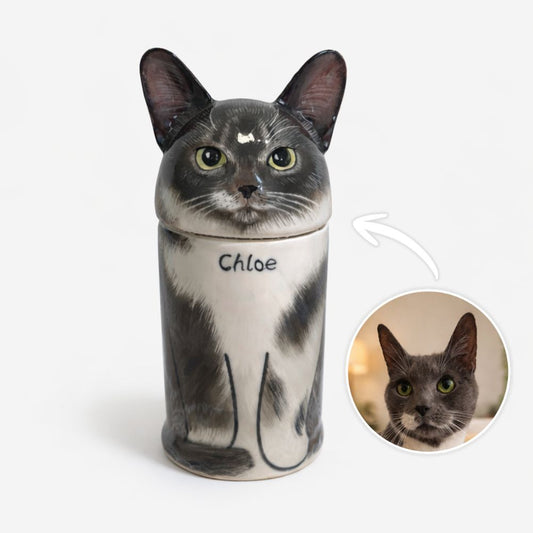 Handmade Ceramic Cat Urn – Pet Memorial Keepsake for Ashes with Cute Design - personalized pet gift main product image