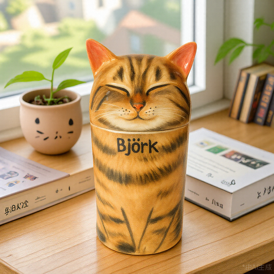 Handmade Ceramic Cat Urn – Pet Memorial Keepsake for Ashes with Cute Design - personalized pet gift detail image 2