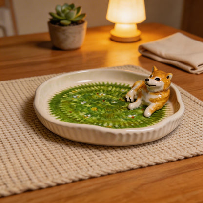Custom Pet on Grass Ceramic Plate – alternate product view