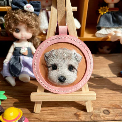 Handmade Leather Pet Portrait Keychain – size and style reference