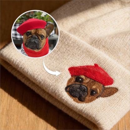 🧵 Custom Pet Portrait Wool Beanie – personalization and design detail