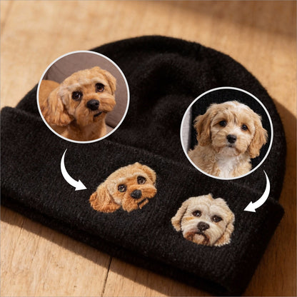 🧵 Custom Pet Portrait Wool Beanie – material and finish detail