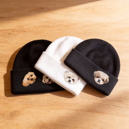 🧵 Custom Pet Portrait Wool Beanie – close-up product detail