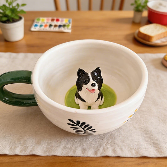 Custom Pet Inside Mug with 3D Pet – Green Handle Ceramic Coffee Mug - personalized pet gift main product image