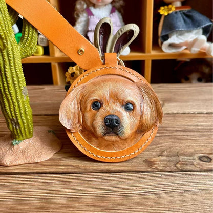 Handmade Leather Pet Portrait Keychain – alternate product view