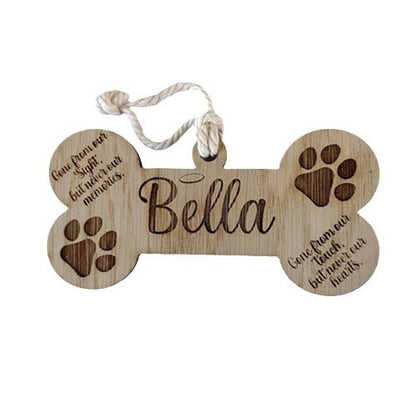 Wooden Dog Bone Shaped Sign - Custom Pet Name Memorial Plaque – material and finish detail