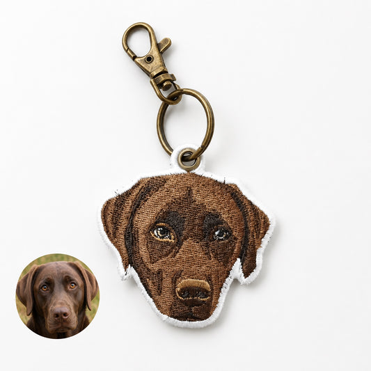 Custom Pet Embroidered Keychain, Dog Face Keychain, Personalized Pet Portrait - personalized pet gift main product image