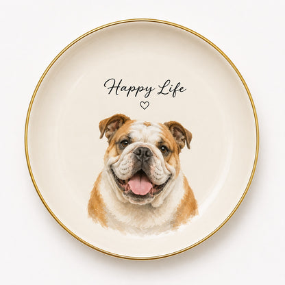 Custom Pet Portrait Gold Rim Ceramic Jewelry Dish – close-up product detail
