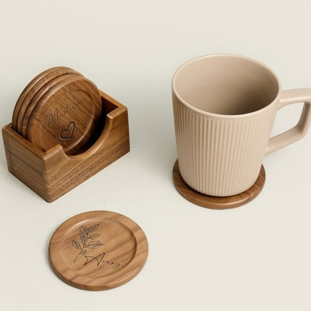 Birth Flower Wooden Coaster – Personalized Family Member Design
