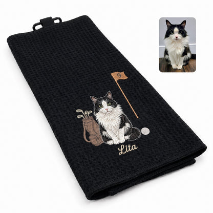 Custom Embroidered Pet Golf Towel with Carabiner – personalization and design detail