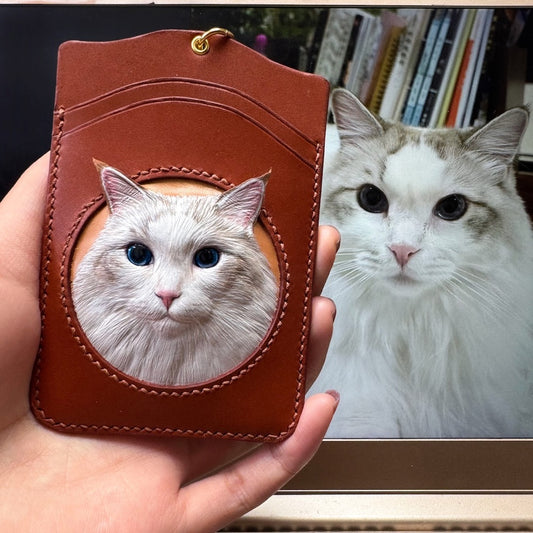 Custom Hand-Carved Leather Card Holder – Personalized Pet Portrait - personalized pet gift detail image 2