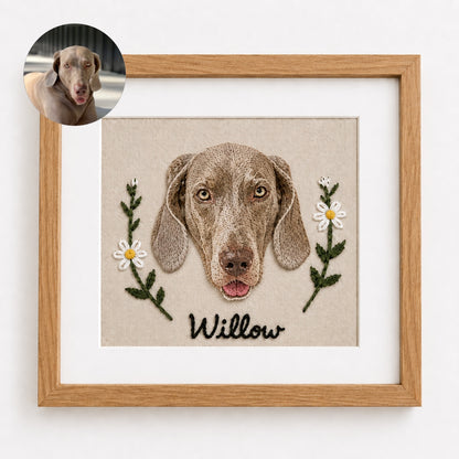 Custom Embroidered Pet Portrait Frame with Personalized Name – material and finish detail