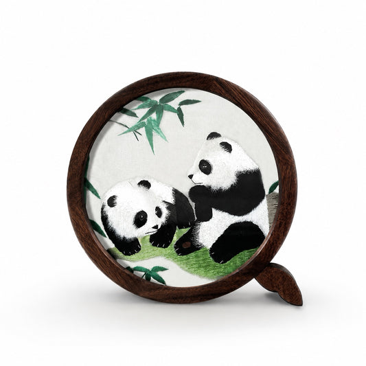 Custom Sichuan Embroidery Panda Walnut Wood Display Frame – Personalized Shu - personalized pet gift main product image