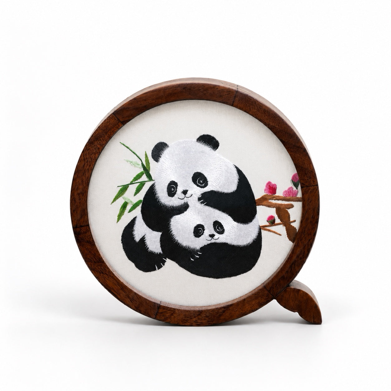 Custom Sichuan Embroidery Panda Walnut Wood Display Frame – Personalized Shu Embroidery Art Plaque