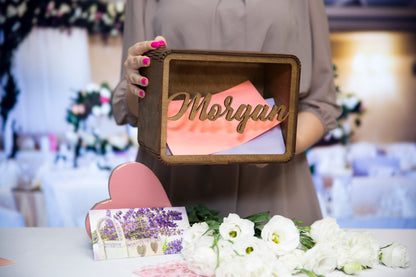 Custom engraved wooden wedding card box design examples