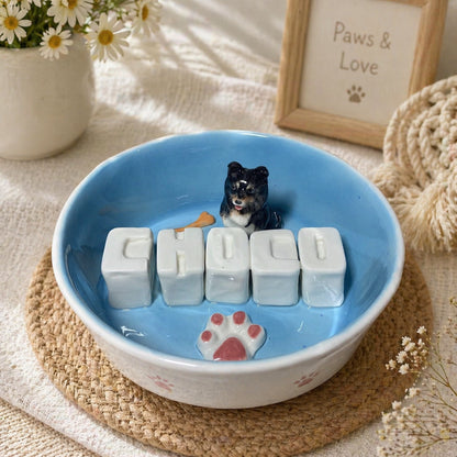 Personalized Pet Bowl with Custom Name, Handmade Ceramic Dog & Cat Bowl, Custom Pet Photo Gift, Unique Pet Lover – main product view