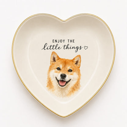 Custom Pet Portrait Gold Rim Ceramic Jewelry Dish – main product view