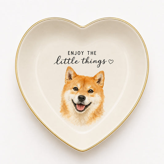Custom Pet Portrait Gold Rim Ceramic Jewelry Dish - personalized pet gift main product image
