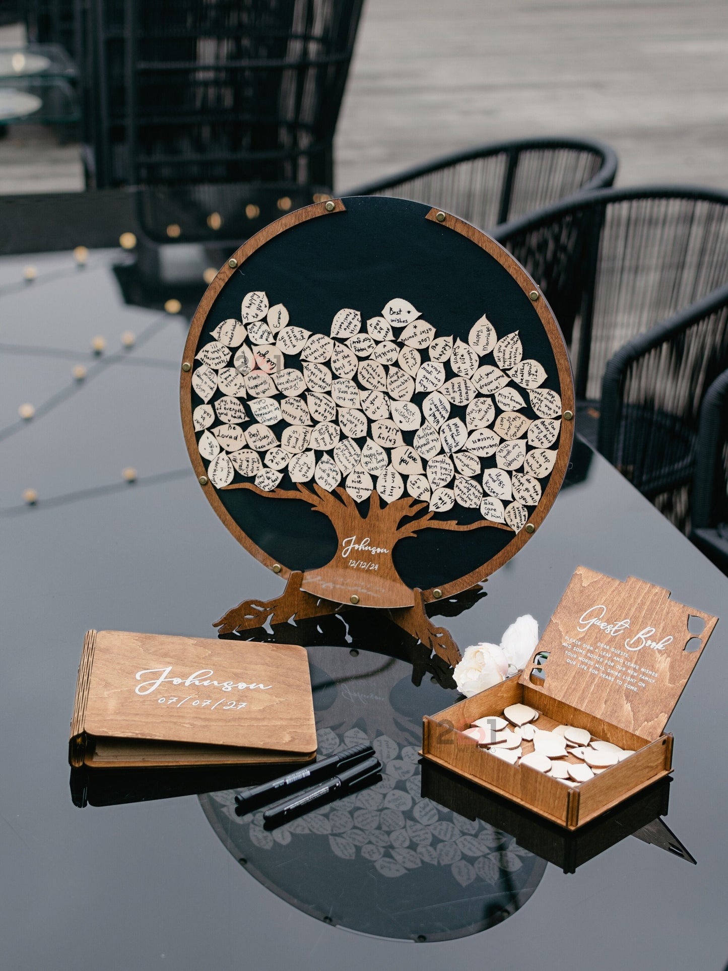 Wooden drop leaf wedding guest book