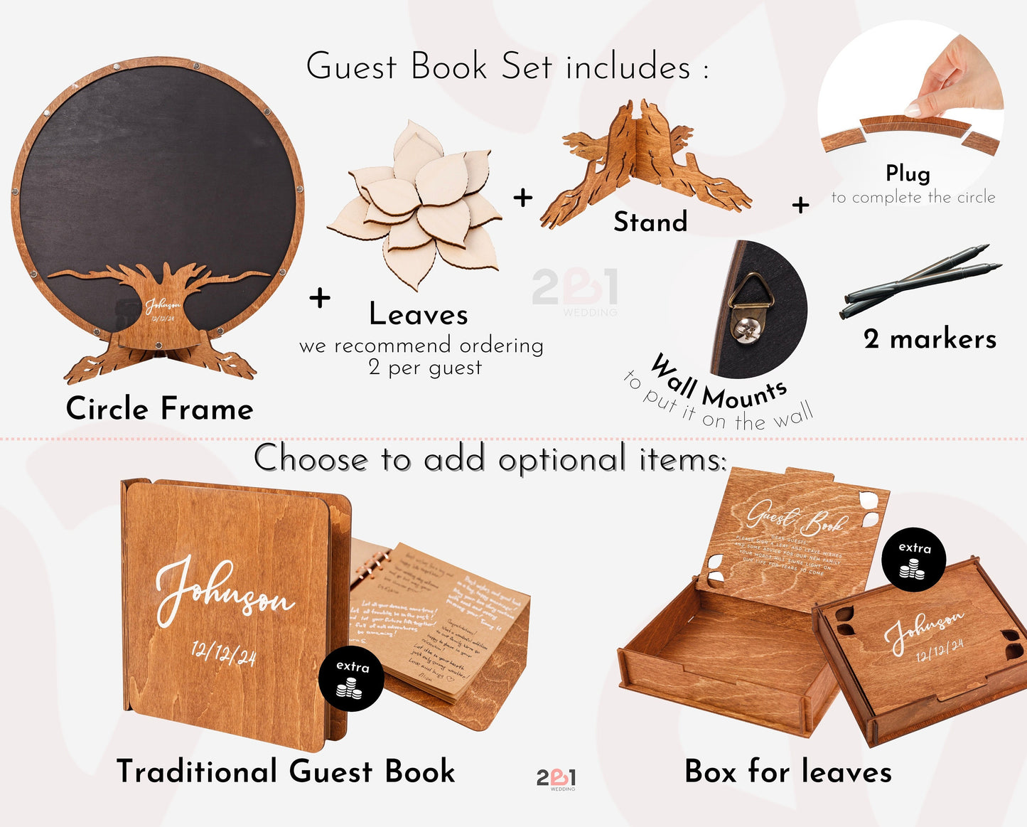 Wedding guest book frame with wooden leaves
