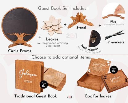 Wedding guest book frame with wooden leaves
