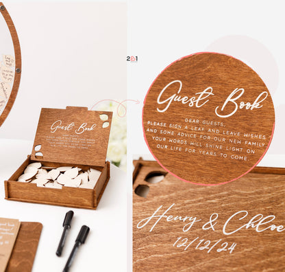 Guest signing wooden leaves