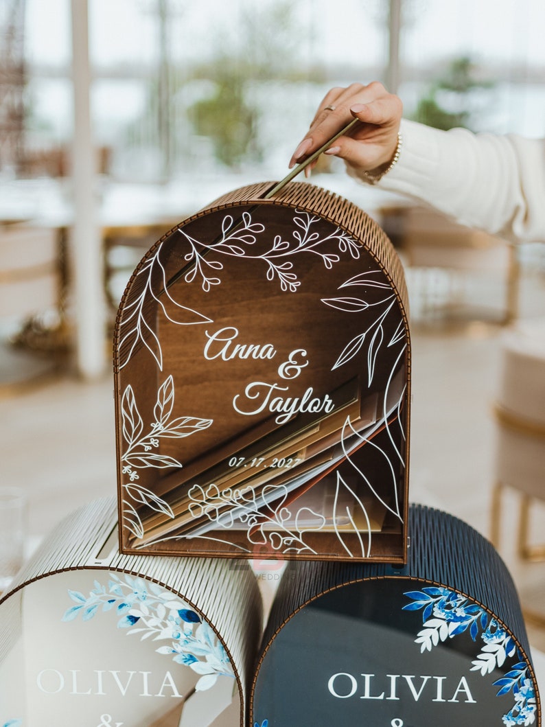 Dark blue floral wedding money box