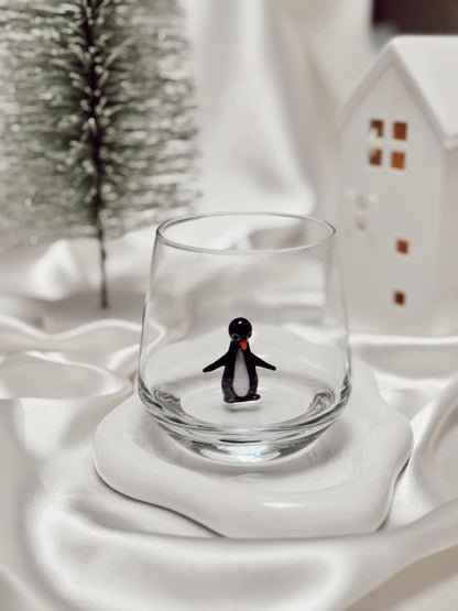 Handmade penguin figurine glass shown from a second angle