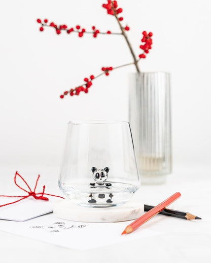 Cute panda drinking glass in a playful gift setting