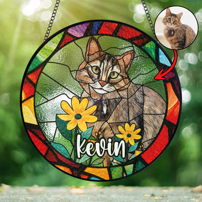 Custom Cat Portrait Stained Glass Memorial Suncatcher personalized portrait window decor