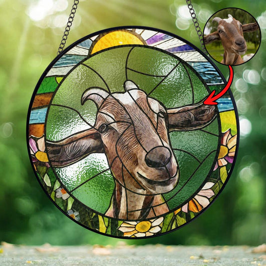 Custom Goat Portrait Stained Glass Suncatcher personalized portrait window decor