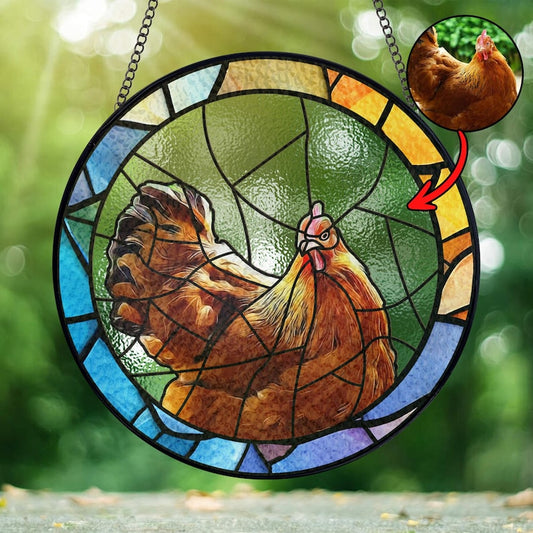 Custom Chicken Portrait Stained Glass Suncatcher personalized portrait window decor