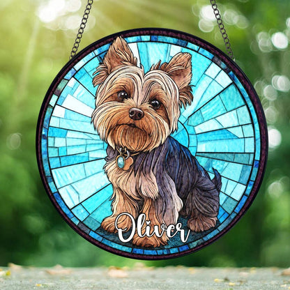 Custom Yorkie Portrait Stained Glass Suncatcher personalized portrait window decor