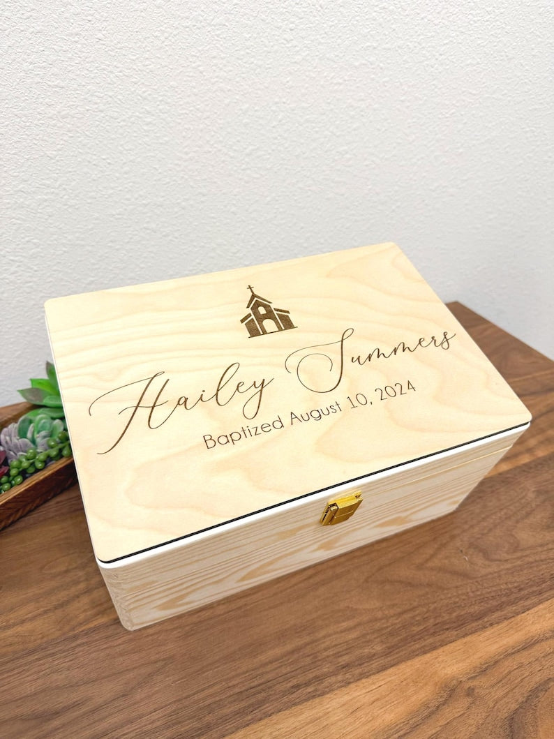 Engraved Wooden Christening Keepsake Box - Godchild Gift - image 2