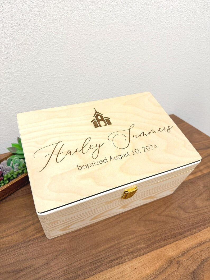 Personalized Baptism Wooden Keepsake Box - First Communion Gift - image 2