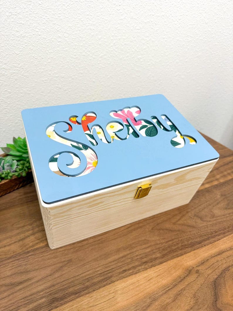Large Personalized Baby Keepsake Box - Engraved Wooden Treasure Chest - image 3