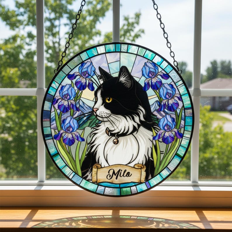 Personalized Dog Portrait Stained Glass Suncatcher personalized portrait window decor