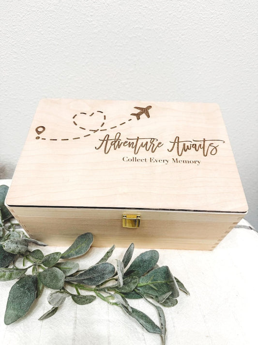 Personalized Travel Memory Box - Wooden Keepsake for Adventures – main product view
