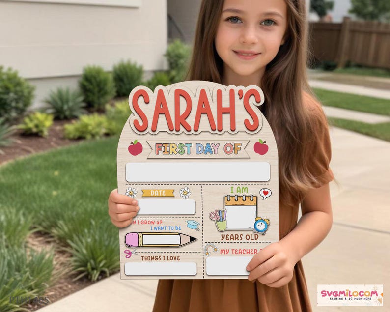 Arched first day of school wooden board with reusable writing spaces