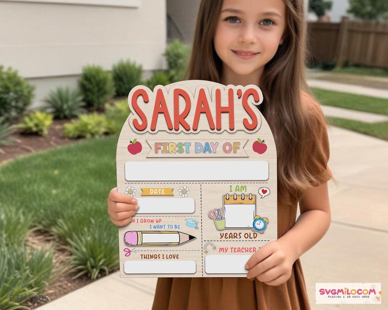 Arched first day of school wooden board with reusable writing spaces