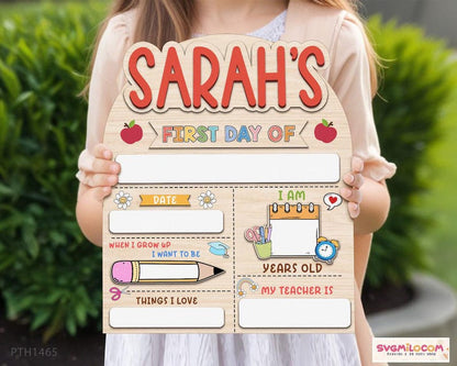 Personalized arched first and last day of school sign with custom child name