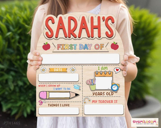 Personalized arched first and last day of school sign with custom child name