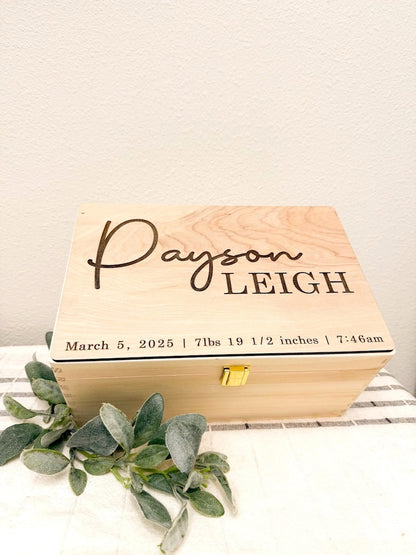 Large Personalized Baby Keepsake Box - Engraved Wooden Treasure Chest - image 2