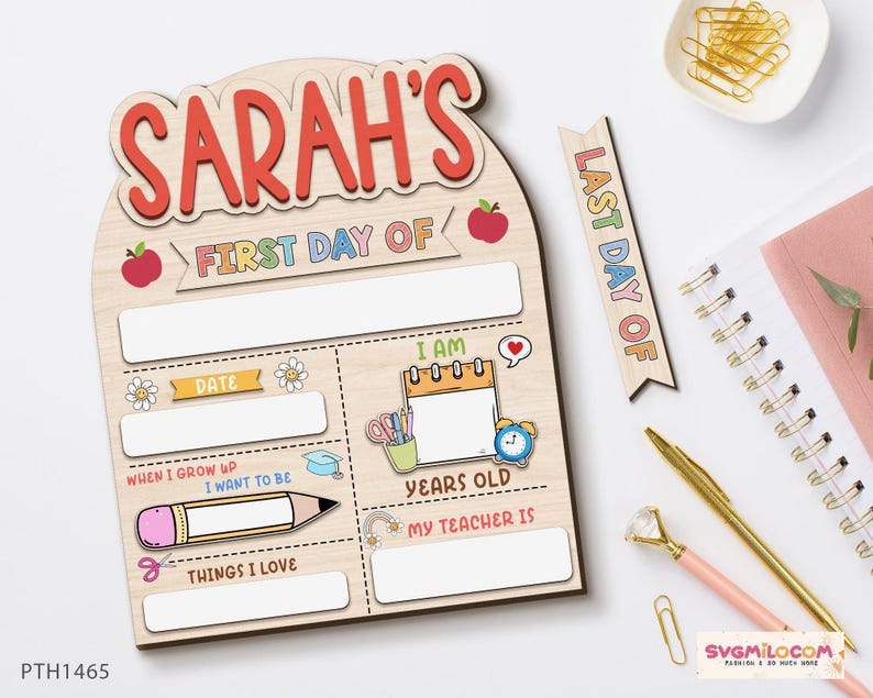 Colorful personalized school photo board for kindergarten milestones