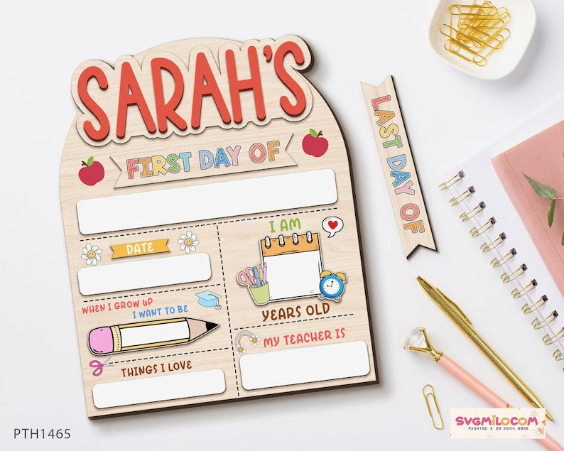 Colorful personalized school photo board for kindergarten milestones