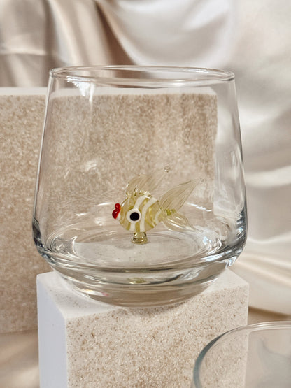 Handmade fish figurine glass photographed from the side