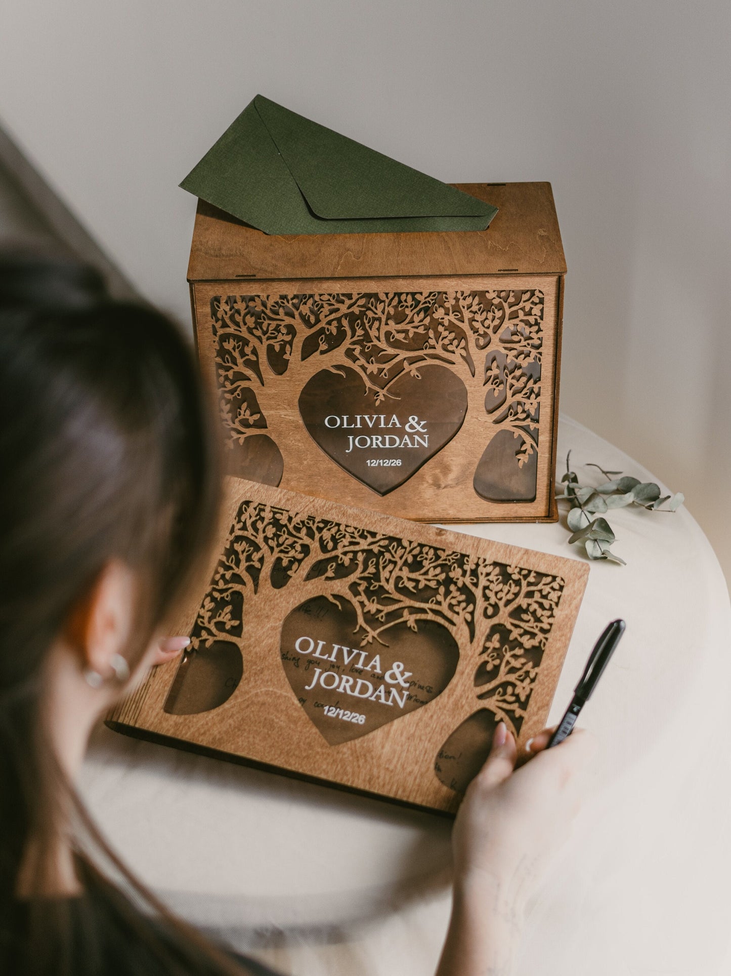 Family tree wedding guest book cover