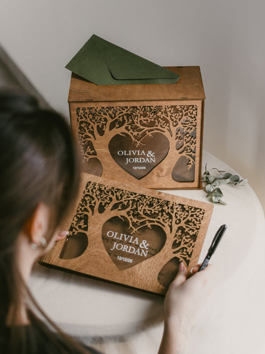 Personalized Wedding Guest Book & Card Box Set – close-up product detail