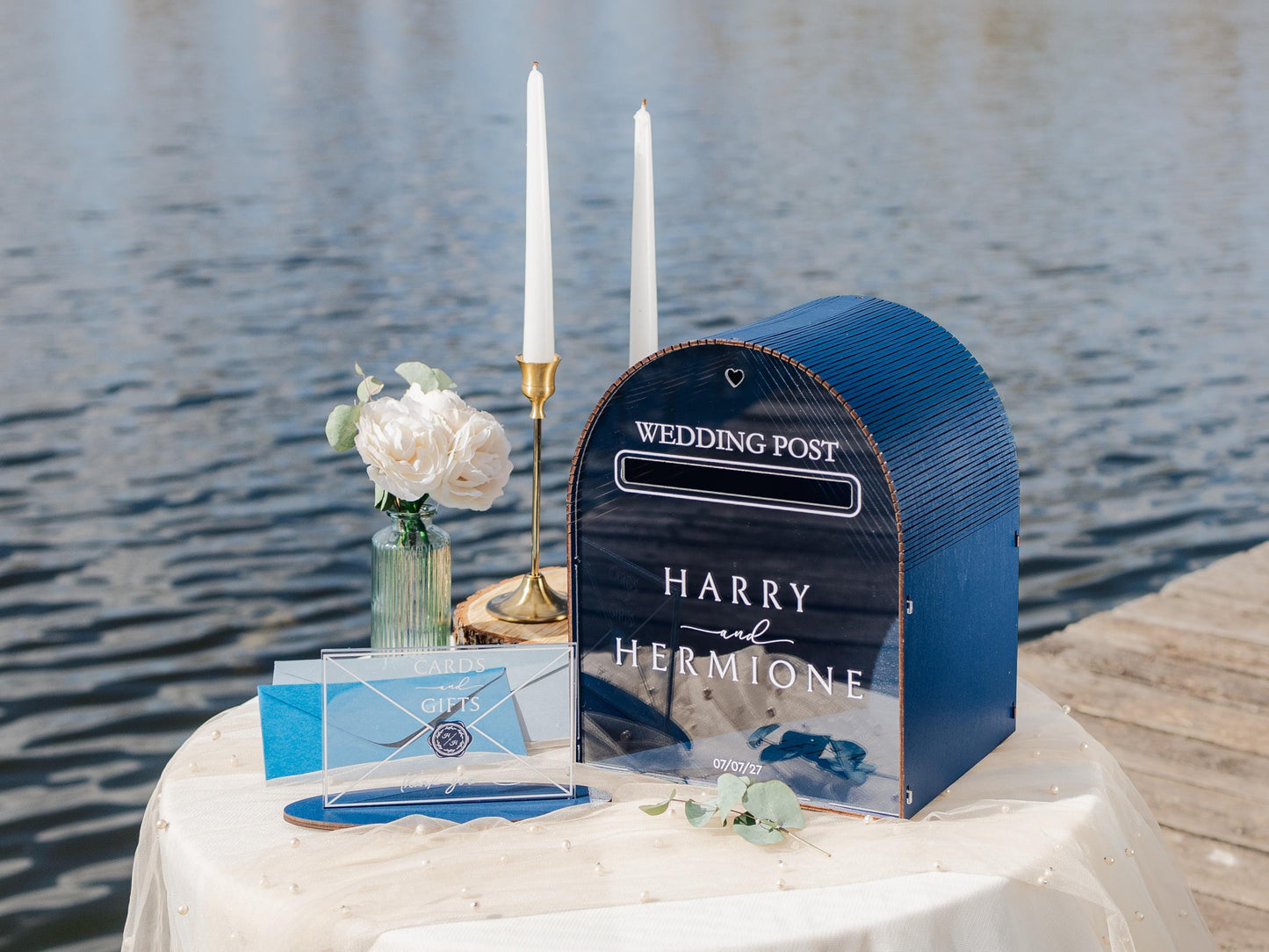 Dark blue personalized wedding card mailbox