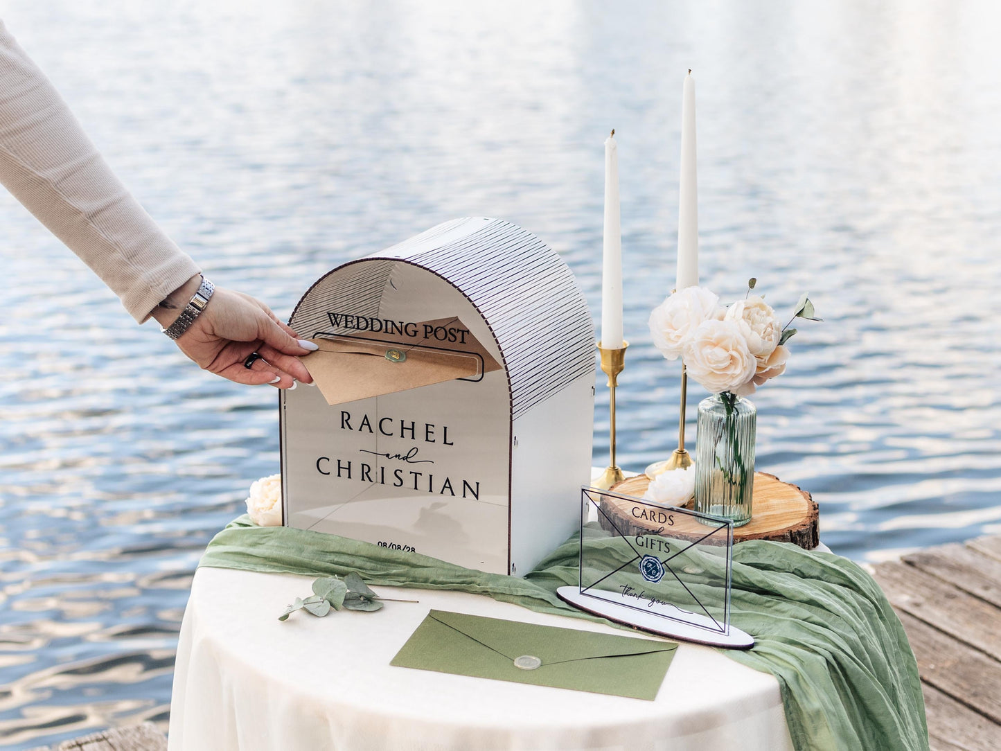 Natural wood wedding post card box